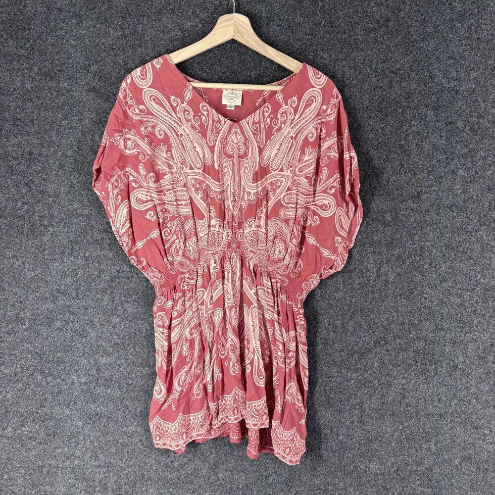 St. John's Bay Mini Dress Women 1X Plus Pink Geometric Short V-Neck Short Sleeve